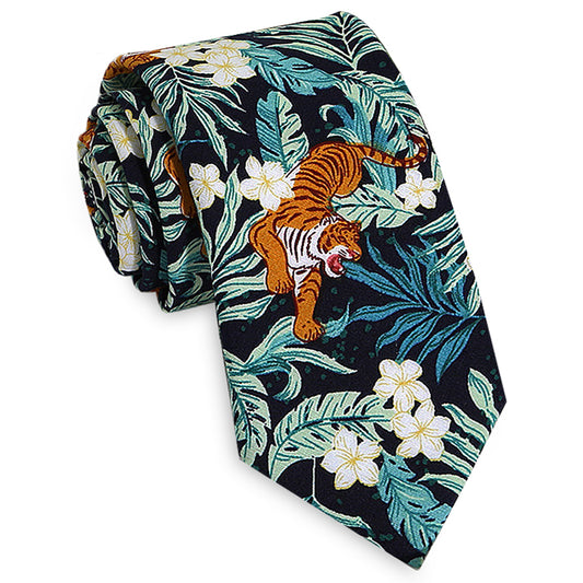Navy, White & Light Blue Floral Men's Slim Tie