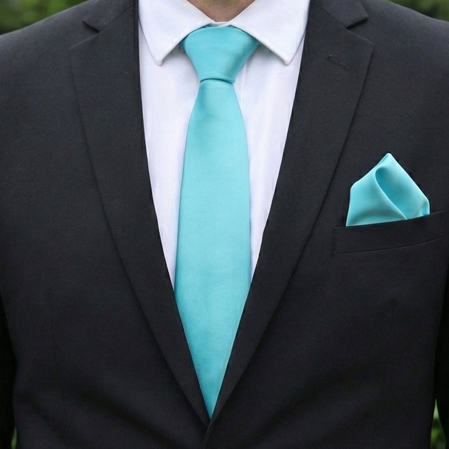 Turquoise Tie and Pocket Square Set