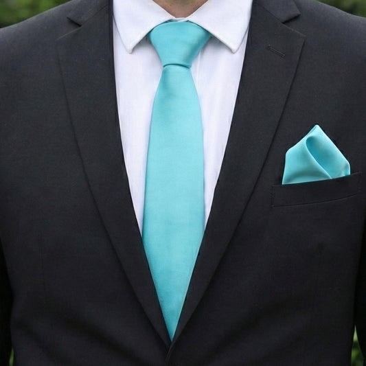 Turquoise Tie and Pocket Square Set