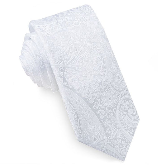 White Paisley Mens Skinny Tie