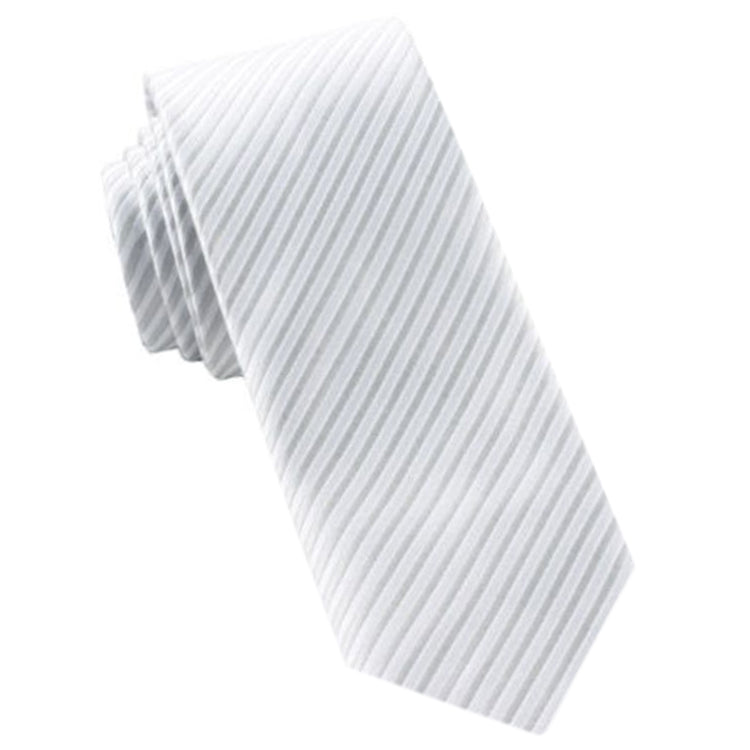 White & Silver Thin Stripes Mens Tie