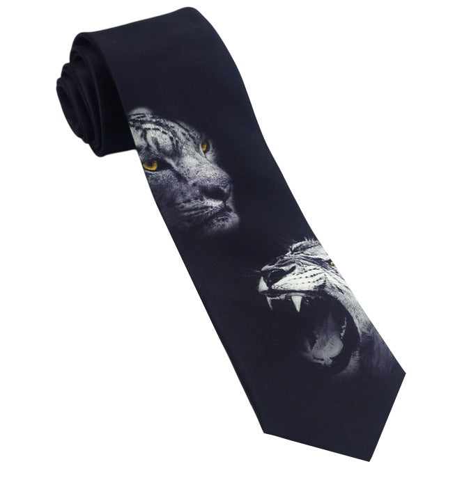 Black with White Tigers Tie