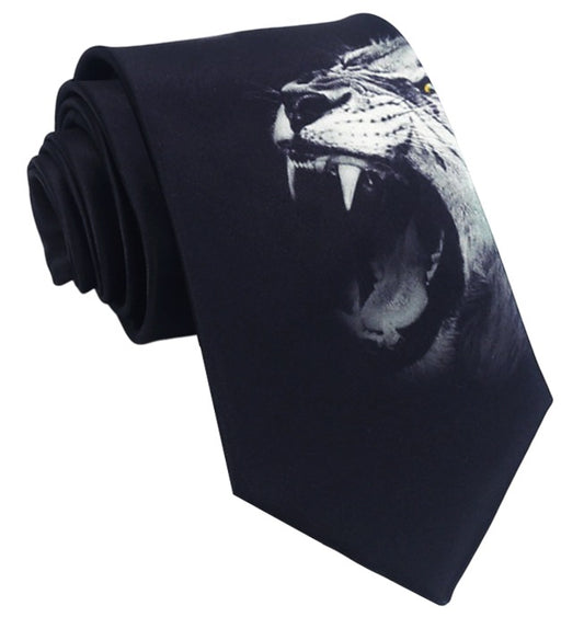 Black with White Tigers Tie