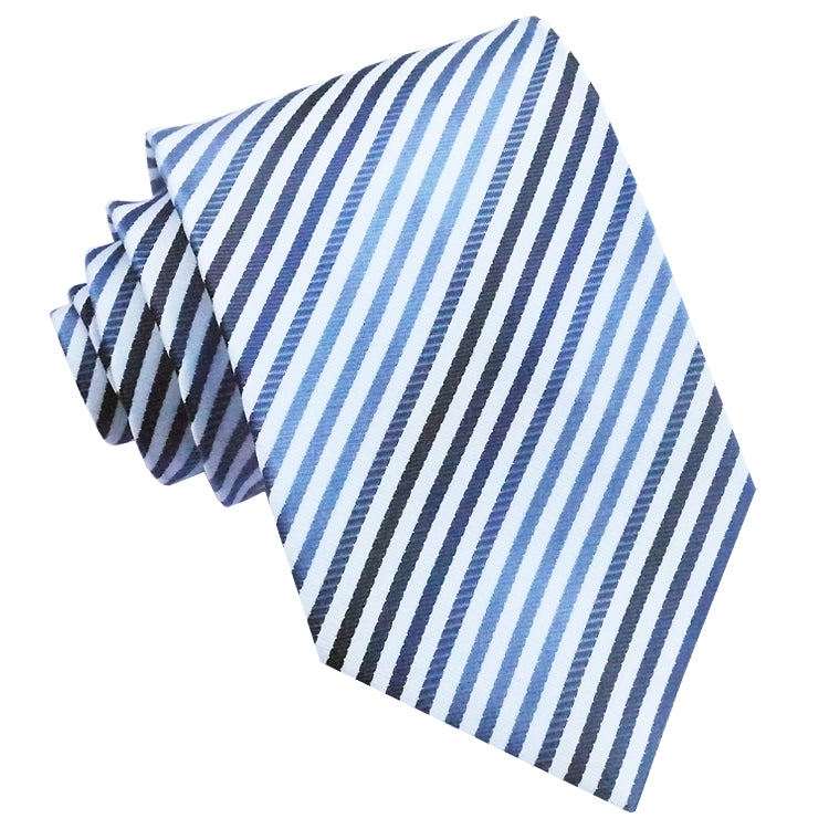 White with Dark & Light Blue Thin Stripes Mens Tie 