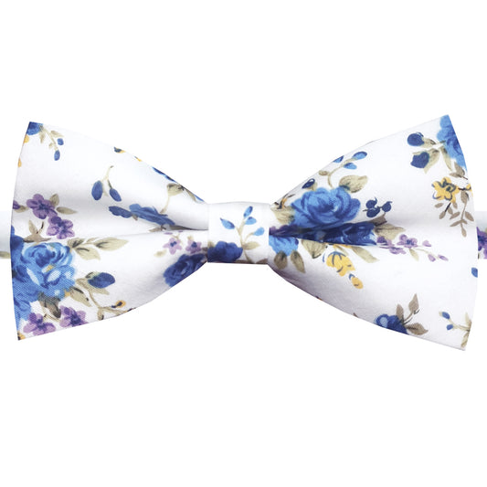 White with Purple & Blue Floral Men's Bow Tie