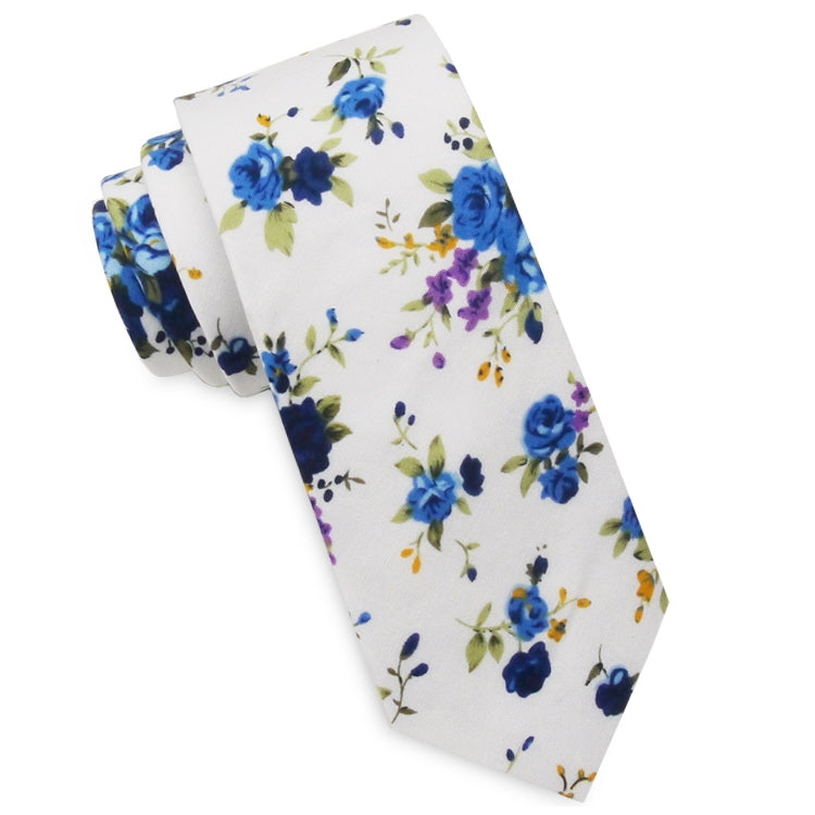White with Purple & Blue Floral Slim Tie