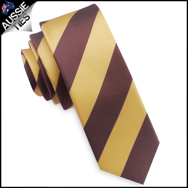 Mens Yellow & Brown Stripes Skinny Tie