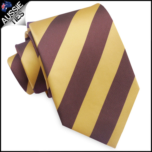 Mens Yellow and Brown Stripes Sports Tie