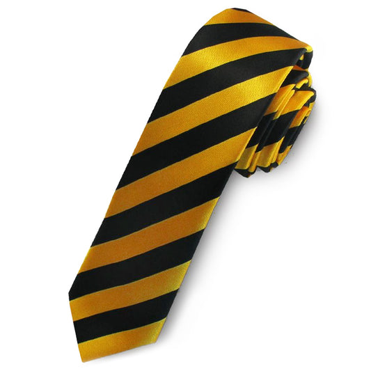 Yellow & Black Men's Striped Satin Skinny Tie
